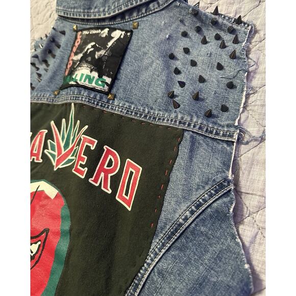 Jean Jacket Vest Rock Punk Patches L Denim Gap Studded Handmade Band Concert - Picture 10 of 11